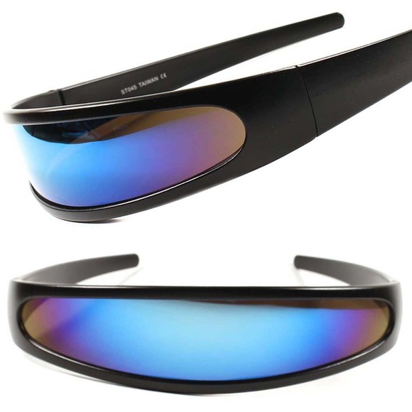 Space Alien Robot Costume Cyclops Futuristic Novelty Blue Mirrored Sunglasses - Picture 1 of 4
